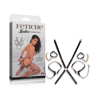 Foto 1 do produto Harness em Couro Sintético com Braceletes e Detalhes Dourados - A&E Fetiche Leather Collection | Tamanho Único