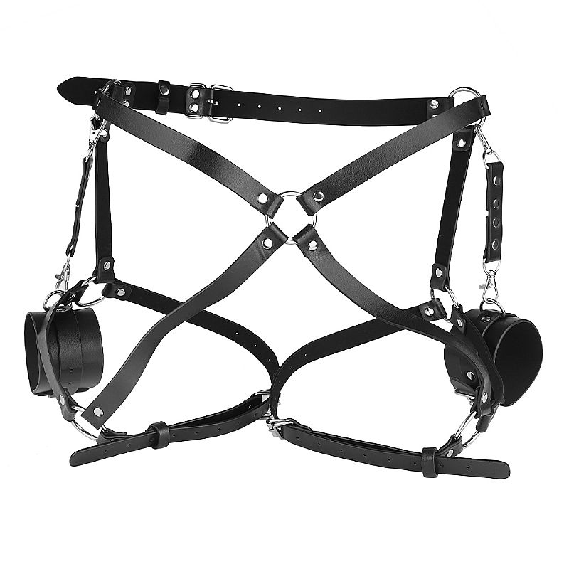 Harness em Couro Sintético com Braceletes e Detalhes com Argolas - Sexy Import | Tamanho Único | Disponível em 2 Cores - 3