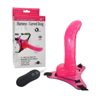 Foto 1 do produto Harness Curved Dong - Cinta Ajustável com Prótese Realística, 10 Modos de Vibração e Controle com Fio - 15,7 x 3,9 cm | Cor: Pink
