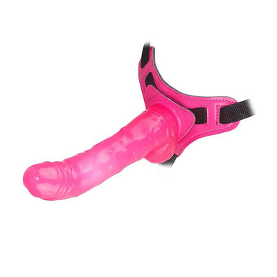 Foto 4 do produto Harness Curved Dong - Cinta Ajustável com Prótese Realística, 10 Modos de Vibração e Controle com Fio - 15,7 x 3,9 cm | Cor: Pink