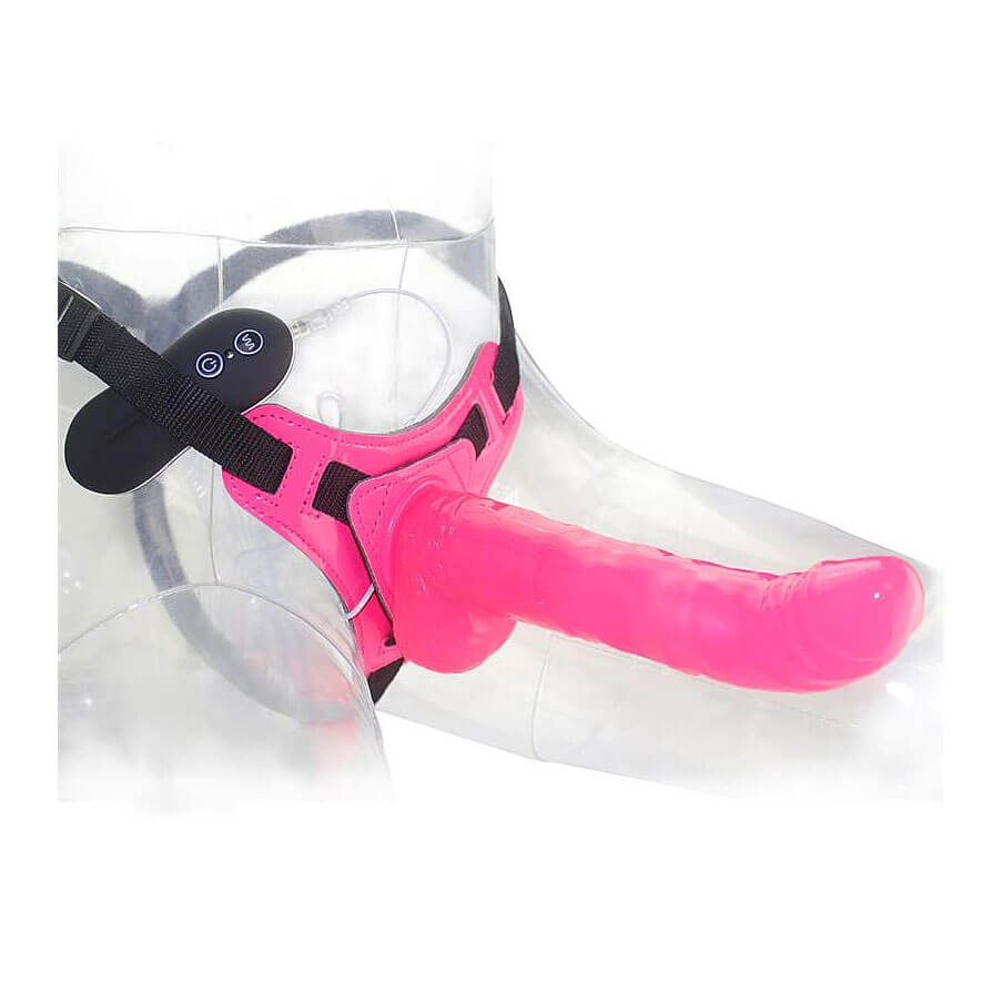 Harness Curved Dong - Cinta Ajustável com Prótese Realística, 10 Modos de Vibração e Controle com Fio - 15,7 x 3,9 cm | Cor: Pink - 5