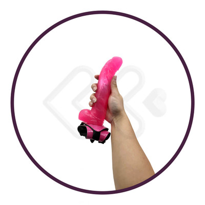 Foto 6 do produto Harness Curved Dong - Cinta Ajustável com Prótese Realística, 10 Modos de Vibração e Controle com Fio - 15,7 x 3,9 cm | Cor: Pink