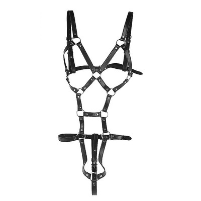 Foto 1 do produto Harness Feminino Estilo Body em Couro Sintético com Detalhes em Rebites e Argolas - SI | Tamanho Único
