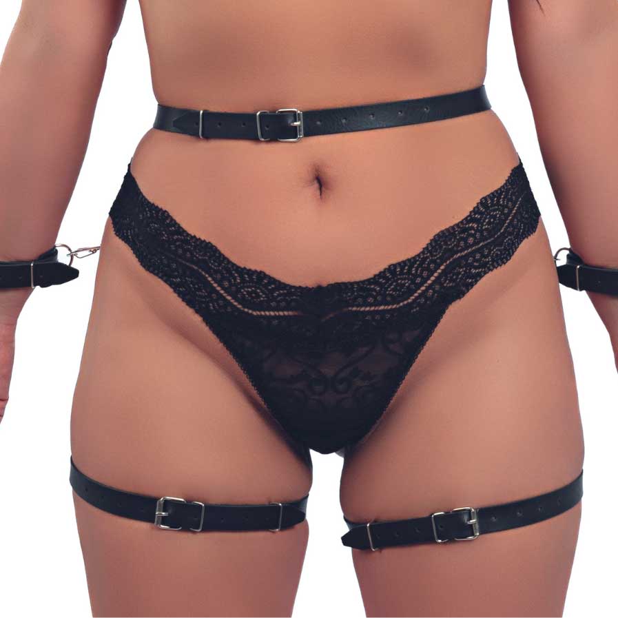 Harness Feminino Lacinho para Cintura com Algemas - New Star Couros | Tamanho Único - 3