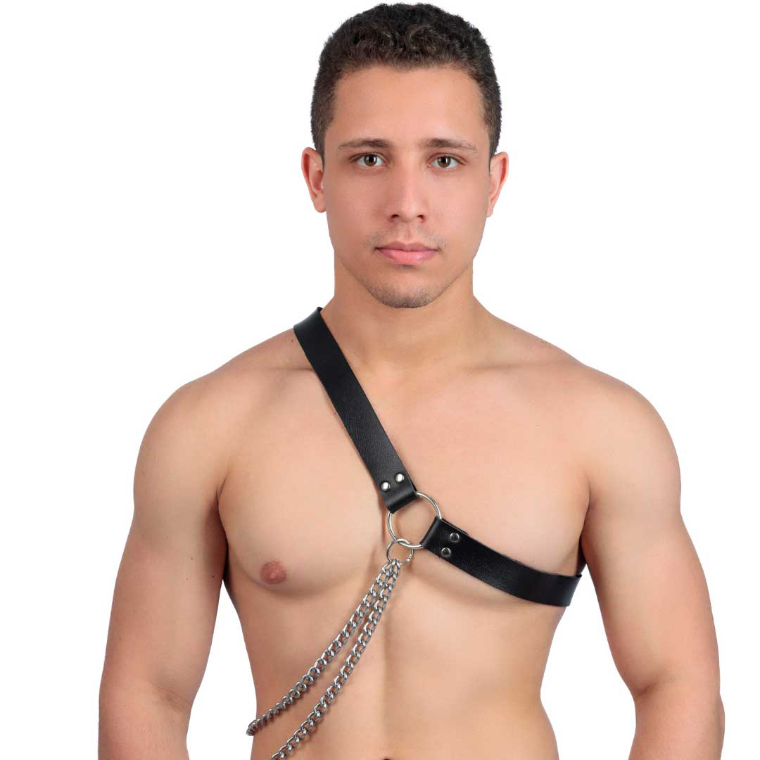 Harness Masculino Aquiles em Couro Montana e Detalhes em Correntes de Metal Niquelado - New Star Couros | Tamanho Único - 3
