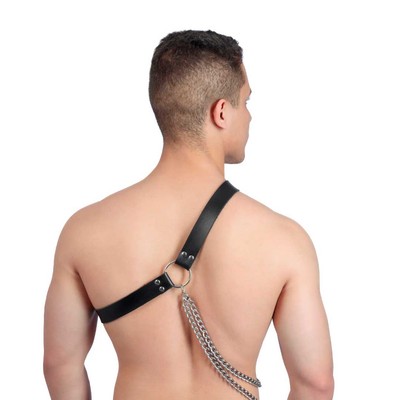 Harness Masculino Aquiles em Couro Montana e Detalhes em Correntes de Metal Niquelado - New Star Couros | Tamanho Único