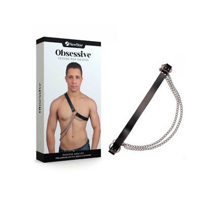 Harness Masculino Aquiles em Couro Montana e Detalhes em Correntes de Metal Niquelado - New Star Couros | Tamanho Único
