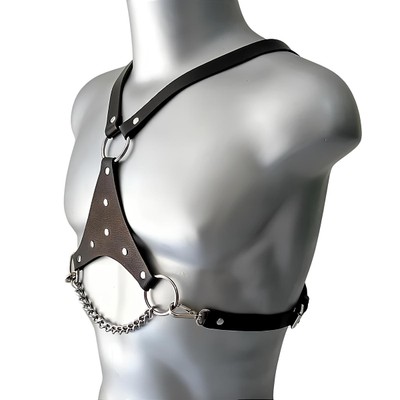 Harness Peitoral em Couro Sintético com Corrente e Mosquetão - Exclusiva Linha Sado | Tamanho Único