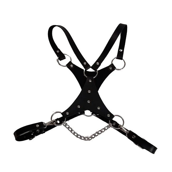 Harness Peitoral em Couro Sintético com Corrente e Mosquetão - Exclusiva Linha Sado | Tamanho Único - 2