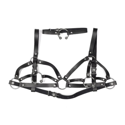 Foto 2 do produto Kit Harness Perséfone com Gargantilha em Couro Montana com Argolas Abertas Niqueladas - New Star Couros | Disponível em 2 Tamanhos