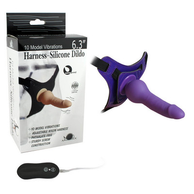 Foto 1 do produto Harness Silicone Dildo - Cinta Peniana Ajustável com Prótese Feita em Silicone com Forma de Pênis e 10 Modos de Vibração | Cor: Roxo