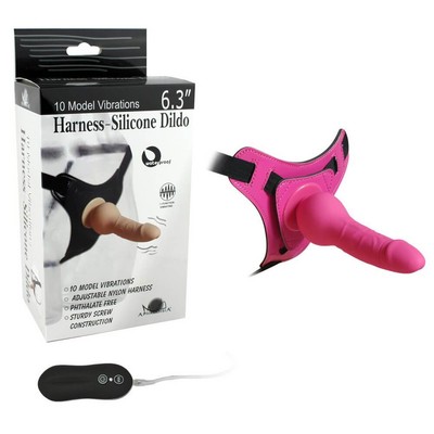 Harness Silicone Dildo - Cinta Peniana Ajustável com Prótese Feita em Silicone com Forma de Pênis e 10 Modos de Vibração | Cor: Rosa