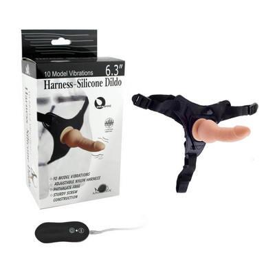 Harness Silicone Dildo - Cinta Peniana Ajustável com Prótese Feita em Silicone com Forma de Pênis e 10 Modos de Vibração | Cor: Bege