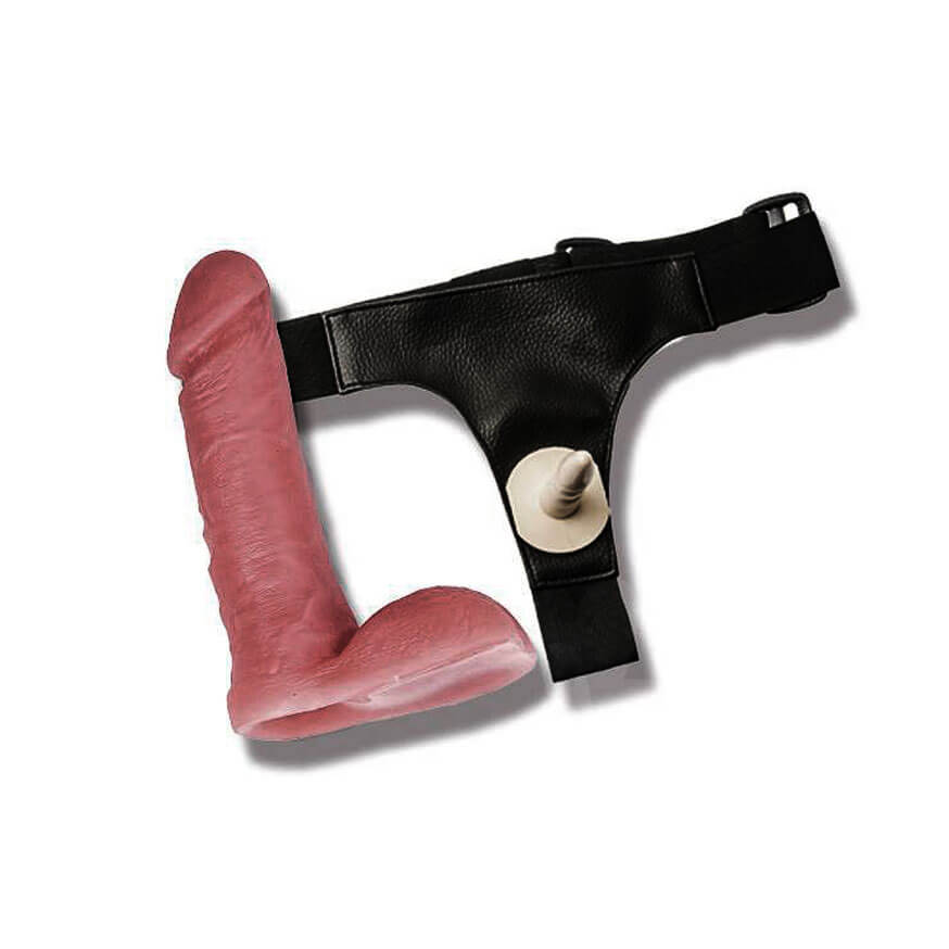 Cinta Peniana Ajustável em Couro Sintético com Prótese Realística Removível - Hot Flowers 50 Tons | 16 x 3,5 cm - 3