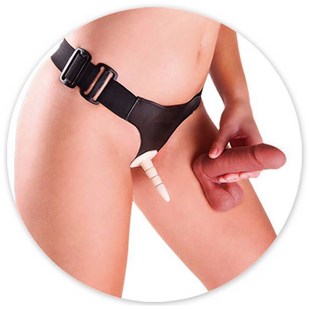 Cinta Peniana Ajustável em Couro Sintético com Prótese Realística Removível - Hot Flowers 50 Tons | 16 x 3,5 cm - 2