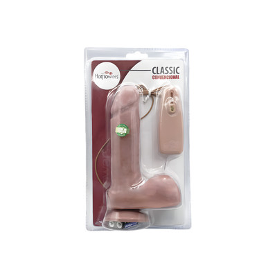 Prótese Peniana Realística com Escroto, Vibração Multivelocidade, Controle e Ventosa - Hot Flowers Classic Convencional | 14,9 x 4 cm