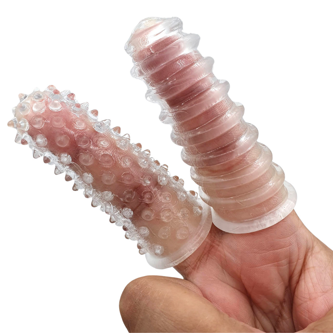 Kit com 2 Capas de Dedo Estimuladoras e Texturizadas - Hot Flowers G Point | 6,6 x 2,7 cm - 4