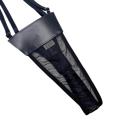 Foto 2 do produto Calcinha Fio Dental em Tule Transparente com Detalhes de Couro Sintético e Suspensório Fixo - InNamorata Femme Fatale | Tamanho Único