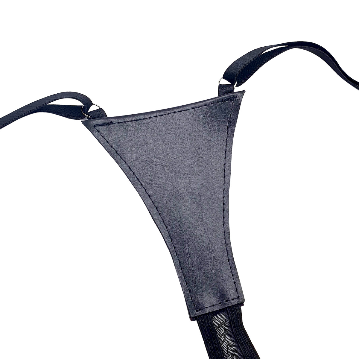 Calcinha Fio Dental em Tule Transparente com Detalhes de Couro Sintético e Suspensório Fixo - InNamorata Femme Fatale | Tamanho Único - 3