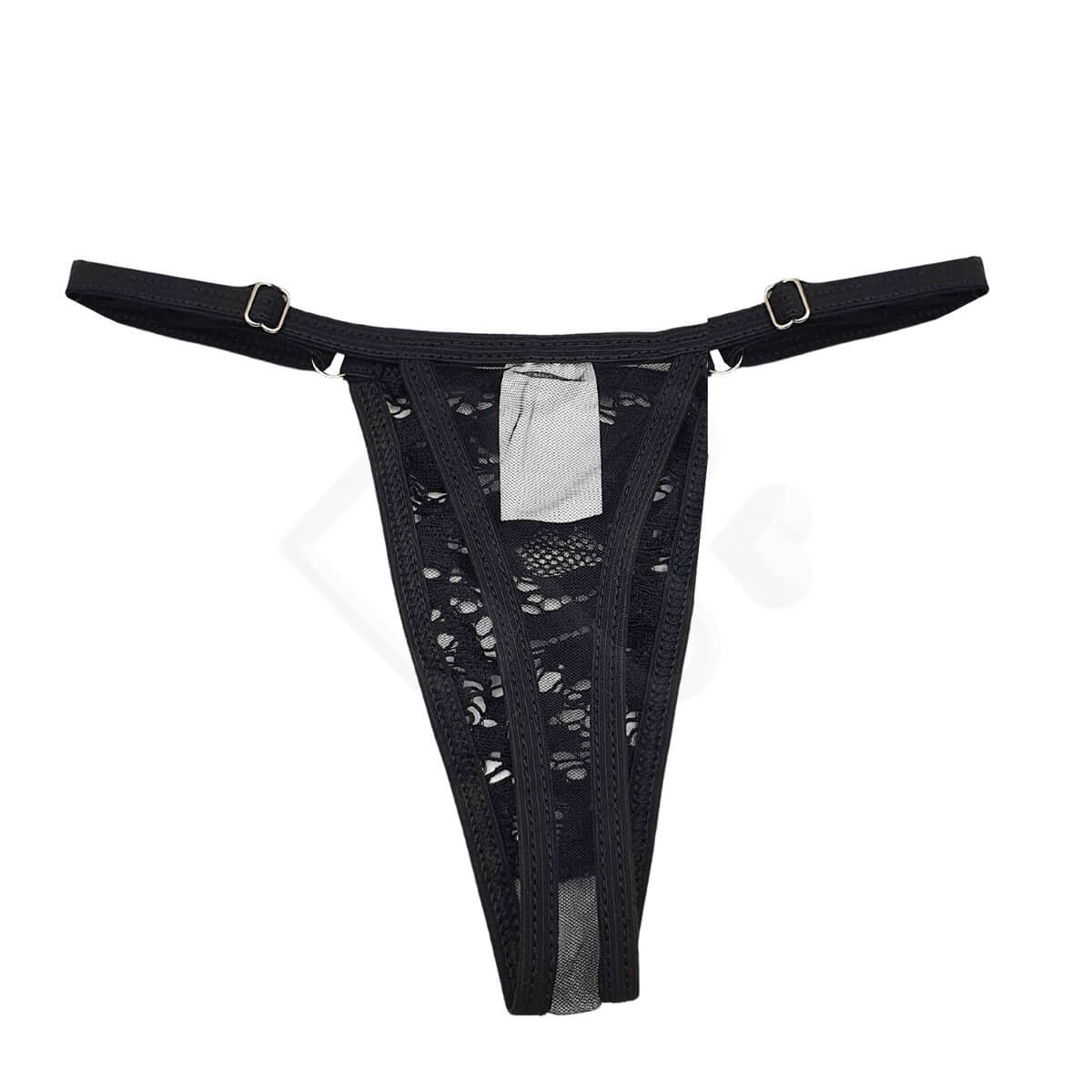 Cinta Liga Preta Renda com Elastano, Persex e Calcinha Fio Dental em Tule Transparente - InNamorata Love Items - Tamanho Único - 5