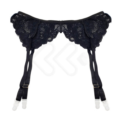 Foto 3 do produto Cinta Liga Preta Renda com Elastano, Persex e Calcinha Fio Dental em Tule Transparente - InNamorata Love Items - Tamanho Único