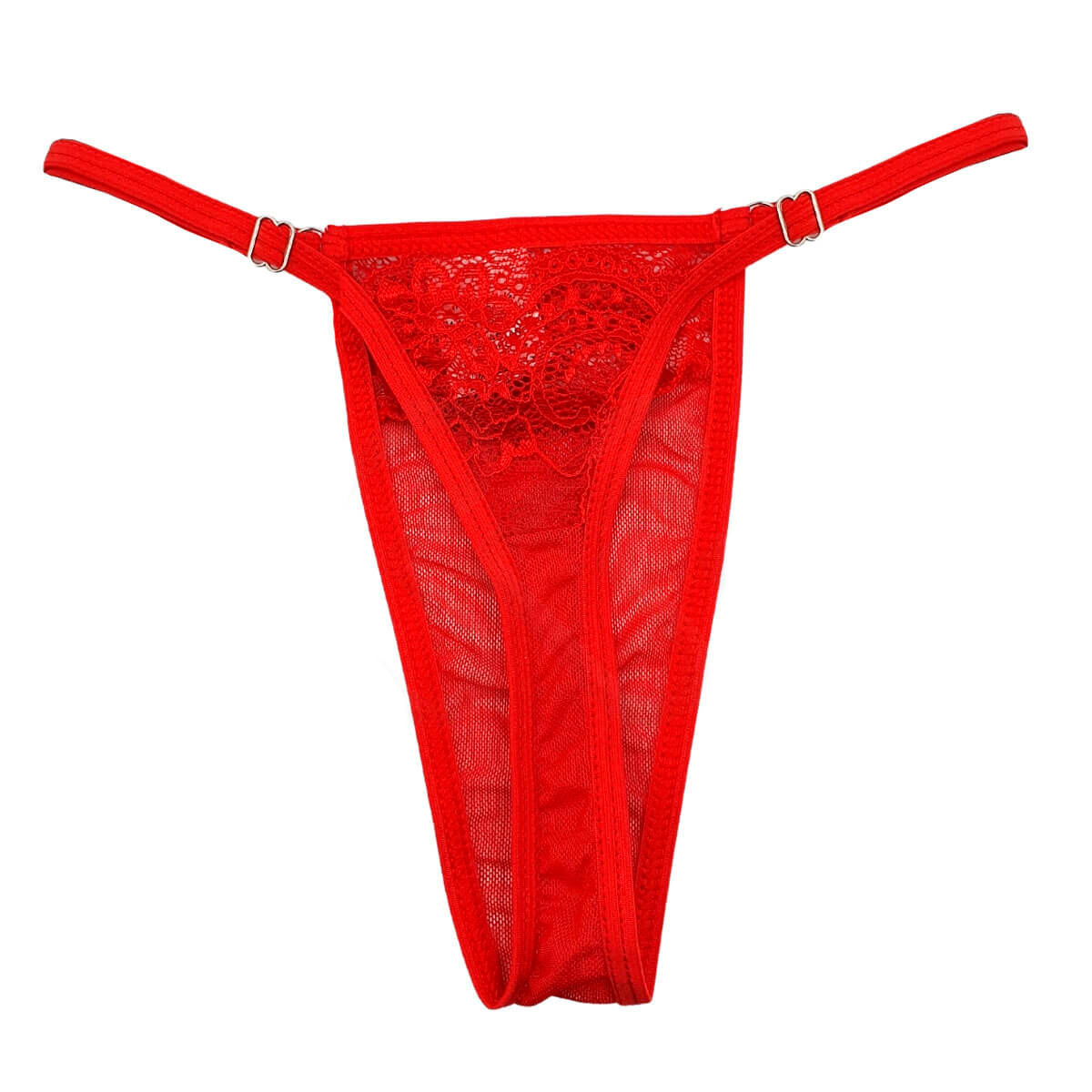 Cinta Liga Vermelha em Renda Guipir com Persex e Calcinha Fio Dental em Tule Transparente - InNamorata Love Items | Tamanho Único - 4