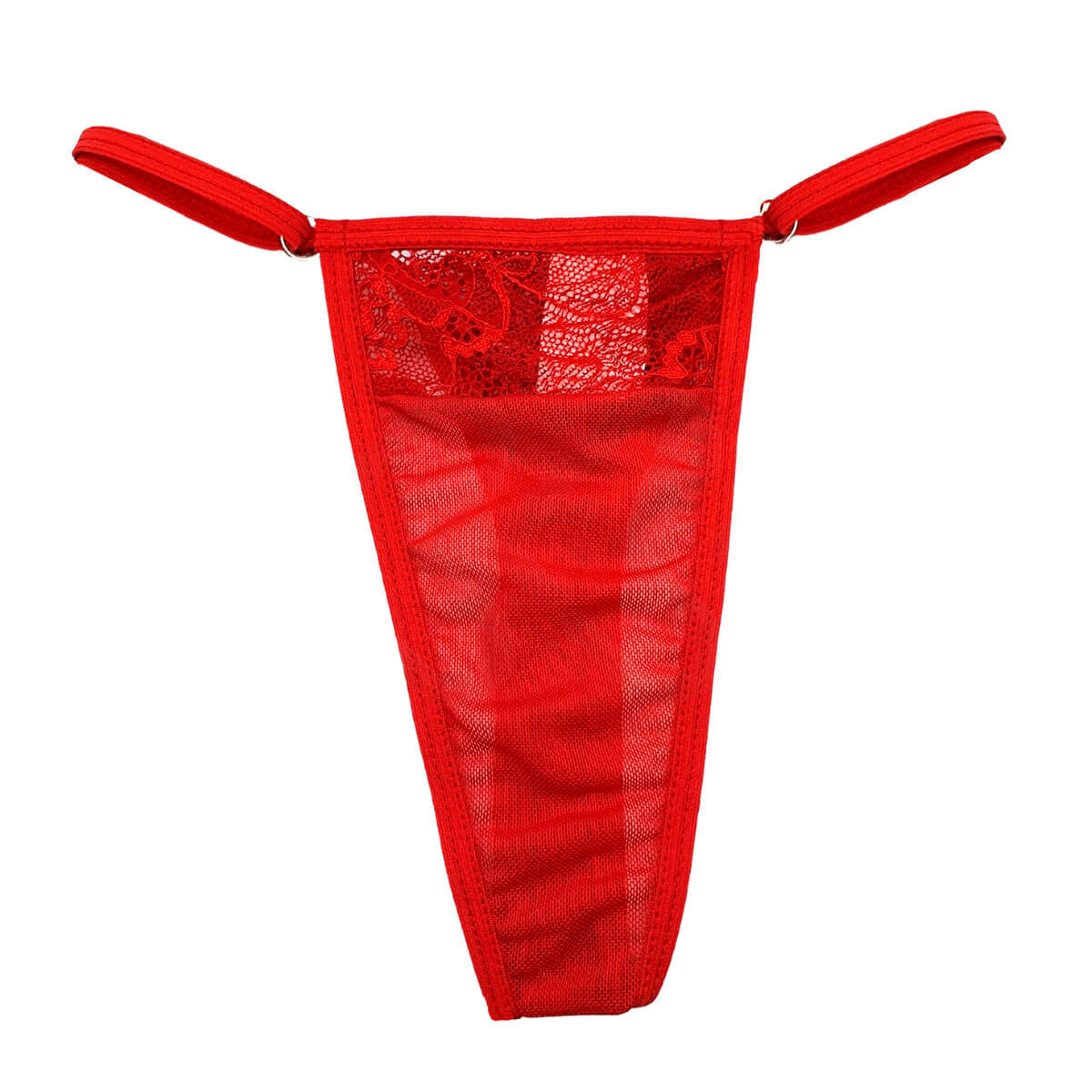 Cinta Liga Vermelha em Renda Guipir com Persex e Calcinha Fio Dental em Tule Transparente - InNamorata Love Items | Tamanho Único - 3