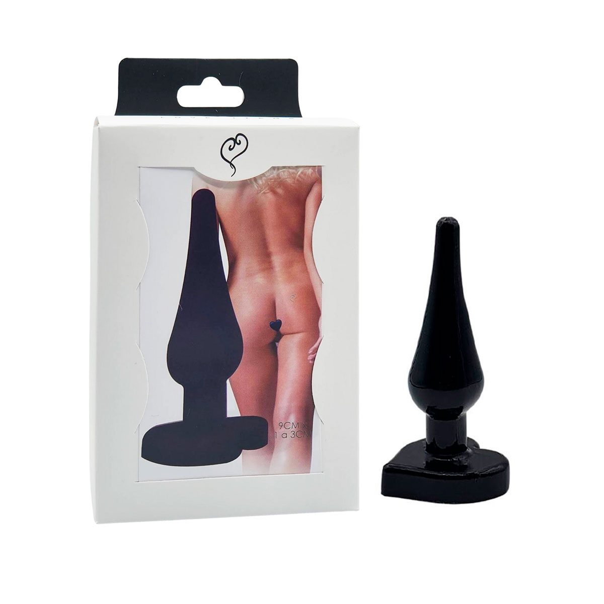 Plug Anal Cônico com Base Achatada no Formato de Coração - InNamorata Love Items N°01 | 8,6 x 2,8 cm | Cor: Preto - 1