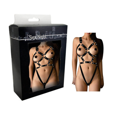 Arreio Feminino Estilo Body em Couro Sintético com Detalhes em Rebites e Argolas - InNamorata Sex Night | Tamanho Único
