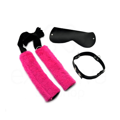 Foto 9 do produto Arreio Estilo "Cavalinho" com Alças em Pelúcia e Coleira em Couro com Venda Ajustável - InNamorata Sex Night | Disponível em 5 Cores