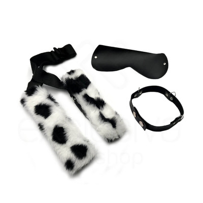 Foto 8 do produto Arreio Estilo "Cavalinho" com Alças em Pelúcia e Coleira em Couro com Venda Ajustável - InNamorata Sex Night | Disponível em 5 Cores