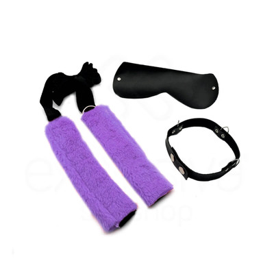 Foto 7 do produto Arreio Estilo "Cavalinho" com Alças em Pelúcia e Coleira em Couro com Venda Ajustável - InNamorata Sex Night | Disponível em 5 Cores