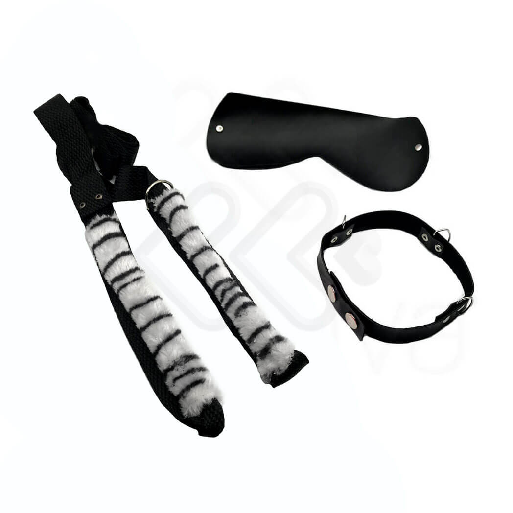 Arreio Estilo "Cavalinho" com Alças em Pelúcia e Coleira em Couro com Venda Ajustável - InNamorata Sex Night | Disponível em 5 Cores - 6