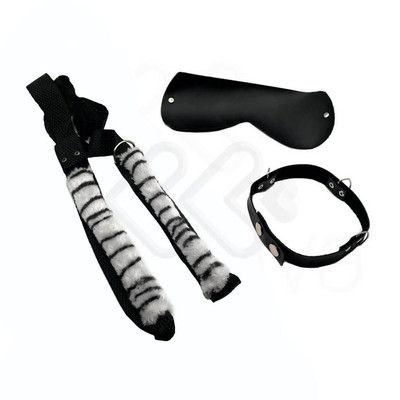 Foto 1 do produto Arreio Estilo Cavalinho com Alças em Pelúcia e Coleira em Couro com Venda Ajustável - InNamorata Sex Night | Cor: Zebra