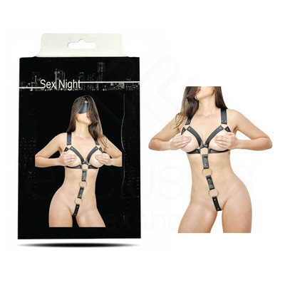 Arreio Feminino em Couro Ecológico com Detalhes em Rebite e Venda Ajustável - InNamorata Sex Night Body Sexy Un