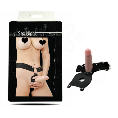 Cinta Peniana Dupla em Nylon e Couro Ecológico com Prótese Peniana em Silicone Atóxico - InNamorata Sex Night | 14 x 4,5 cm