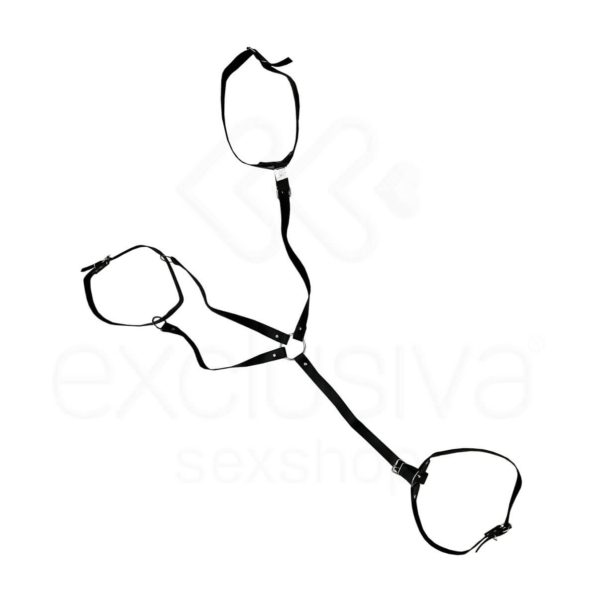 InNamorata Sex Night Harness 2 - Cinta Liga em Couro Ecológico com Algemas para Punhos e Tornozelos | Tamanho Único - 3