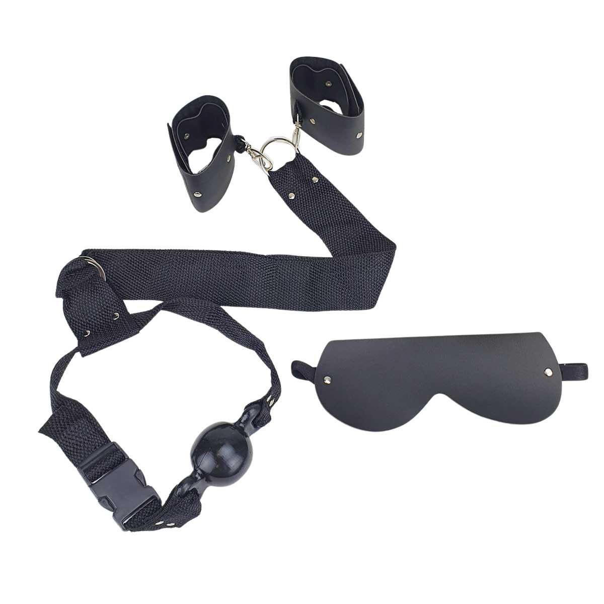 Kit Gag Ball com Algemas Ajustáveis, Mordaça em Nylon e Venda em Couro Ecológico - InNamorata Sex Night | Disponível em 8 Cores - 2