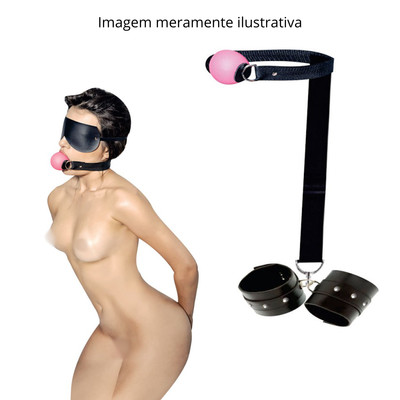 Kit Gag Ball com Algemas Ajustáveis, Mordaça em Nylon e Venda em Couro Ecológico - InNamorata Sex Night | Disponível em 8 Cores