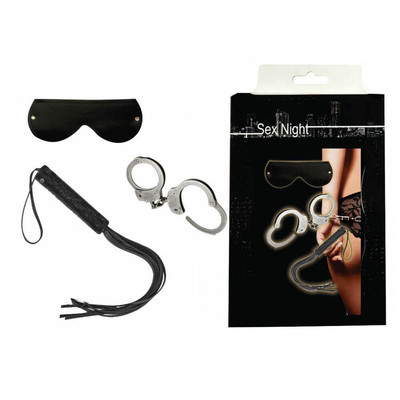 Foto 1 do produto Kit Sado com Algemas, Chicote e Venda em Couro Ecológico - InNamorata Sex Night | 3 Itens