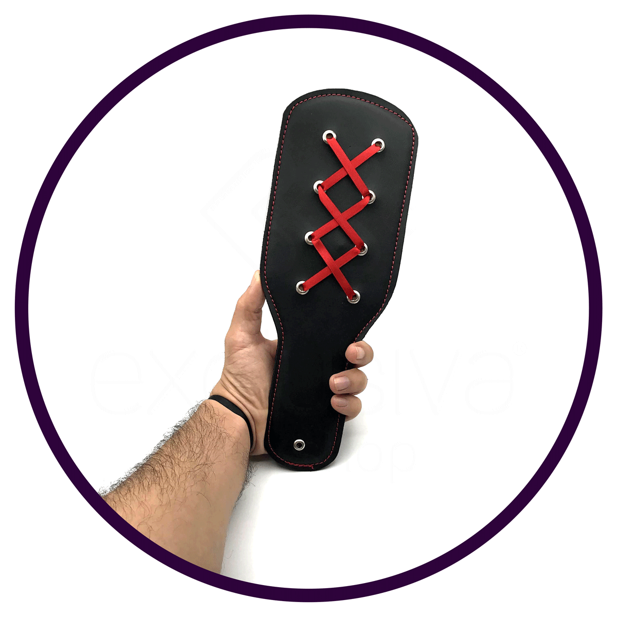 Palmatória em Couro Ecológico com Detalhes em Laços Cruzados em Cetim e Suporte para Pegada - InNamorata Sex Night - 31,5 cm - 4