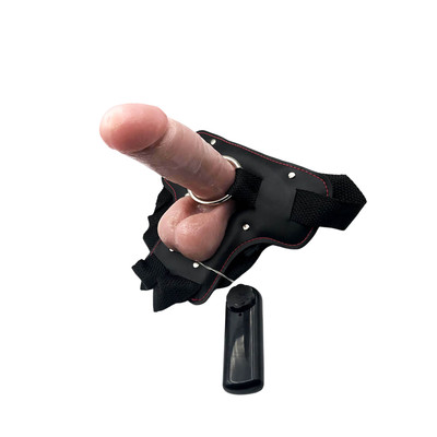 Cinta Peniana em Couro Ecológico com Sustentação Traseira, Pênis Realístico e Vibração Multivelocidade - InNamorata Sex Night Strap On Maxx Vibro | Tamanho Único | 14,5 x 4,1 cm