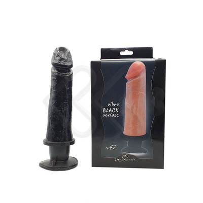 Foto 1 do produto Prótese Peniana Preta Realística em Silicone com Vibração Única, Leves Texturas de Veias, Ventosa e Glande Definida - InNamorata Versátil N°47 Black | 18,3 x 4,9 cm