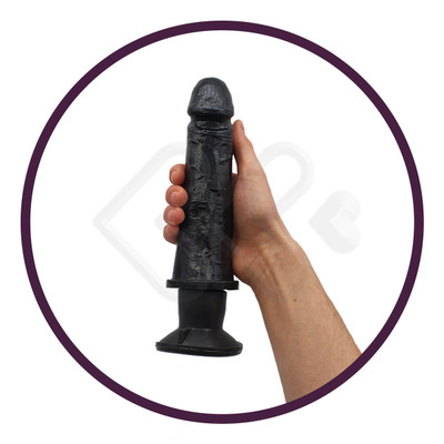 Foto 5 do produto Prótese Peniana Preta Realística em Silicone com Vibração Única, Leves Texturas de Veias, Ventosa e Glande Definida - InNamorata Versátil N°47 Black | 18,3 x 4,9 cm