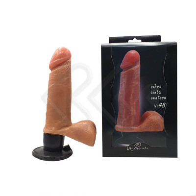 Foto 1 do produto Prótese Peniana Realística em Silicone com Ventosa, Vibração Única, Leves Texturas de Veias, Escroto e Glande Definida - Innamorata Versátil N°48 - 15,7 x 4,8 CM