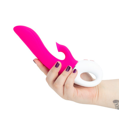 Vibrador de Ponto G com Sugador de Clitóris e Mamilos em Silicone com 9 Modos de Vibração - Intt Toys Tornado - 13 x 3,5 cm