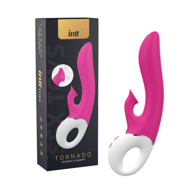 Vibrador de Ponto G com Sugador de Clitóris e Mamilos em Silicone com 9 Modos de Vibração - Intt Toys Tornado - 13 x 3,5 cm