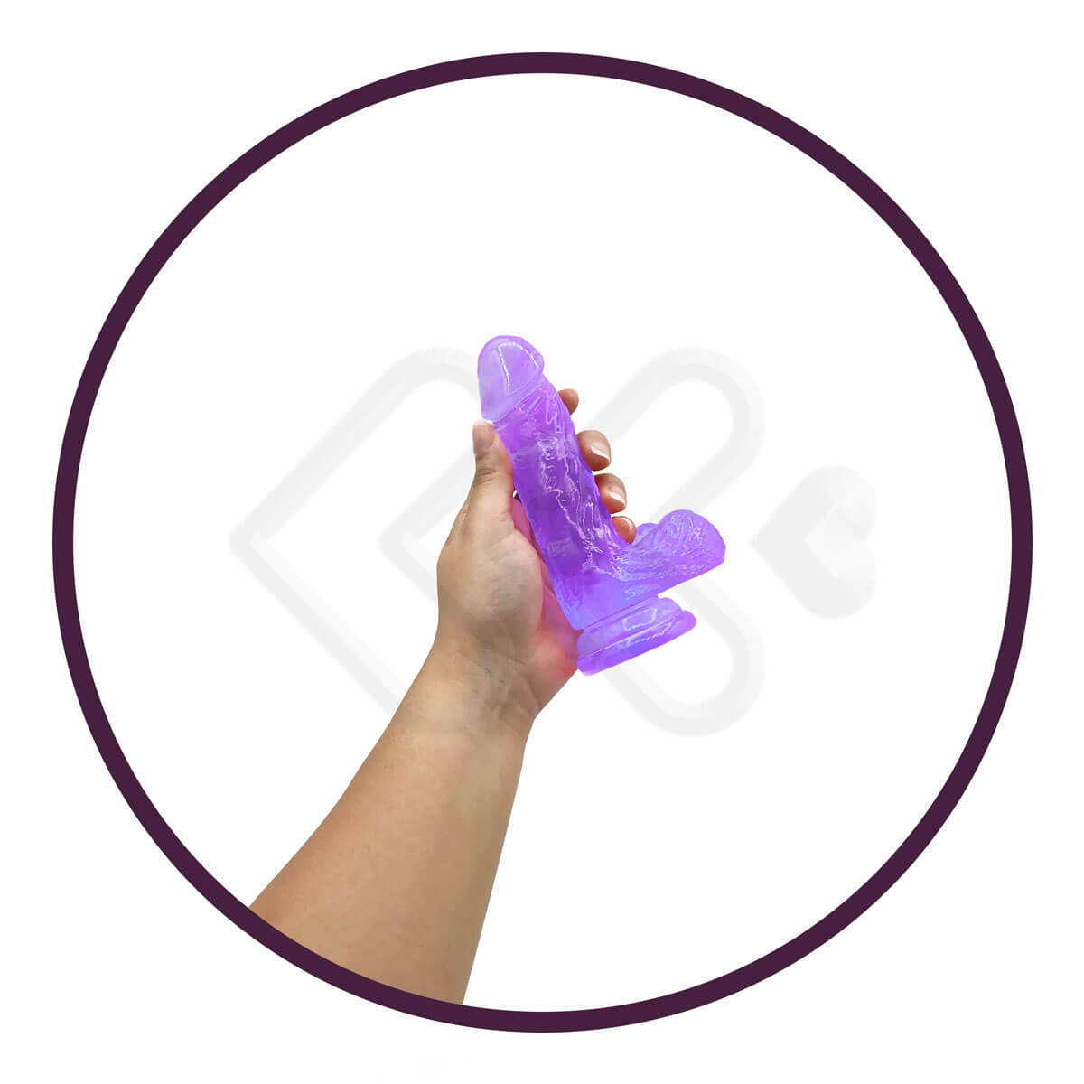 Jelly Studs Small - Prótese em Formato de Pênis com Glande, Textura Realista, Escroto e Ventosa - 10,8 x 3,4 cm | Cor: Roxo - 3