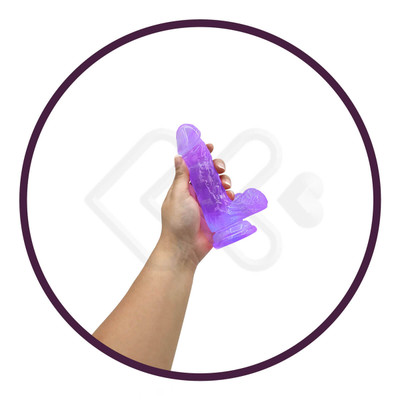 Jelly Studs Small - Prótese em Formato de Pênis com Glande, Textura Realista, Escroto e Ventosa - 10,8 x 3,4 cm | Cor: Roxo