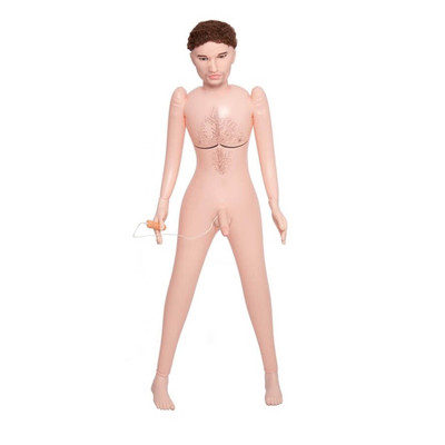 Jiuai - Boneco Inflável com Cabeça, Mãos e Pés em Silicone, Prótese Peniana com Vibração Multivelocidade e Controle com Fio - 1,50 m